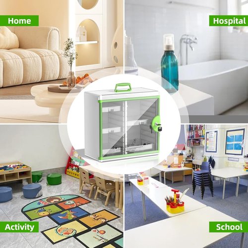 Glosen Medicine Cabinet - Locking Wall-Mounted Storage | Green 13.6 x 13.4 x 6.5 Inch, Large Capacity