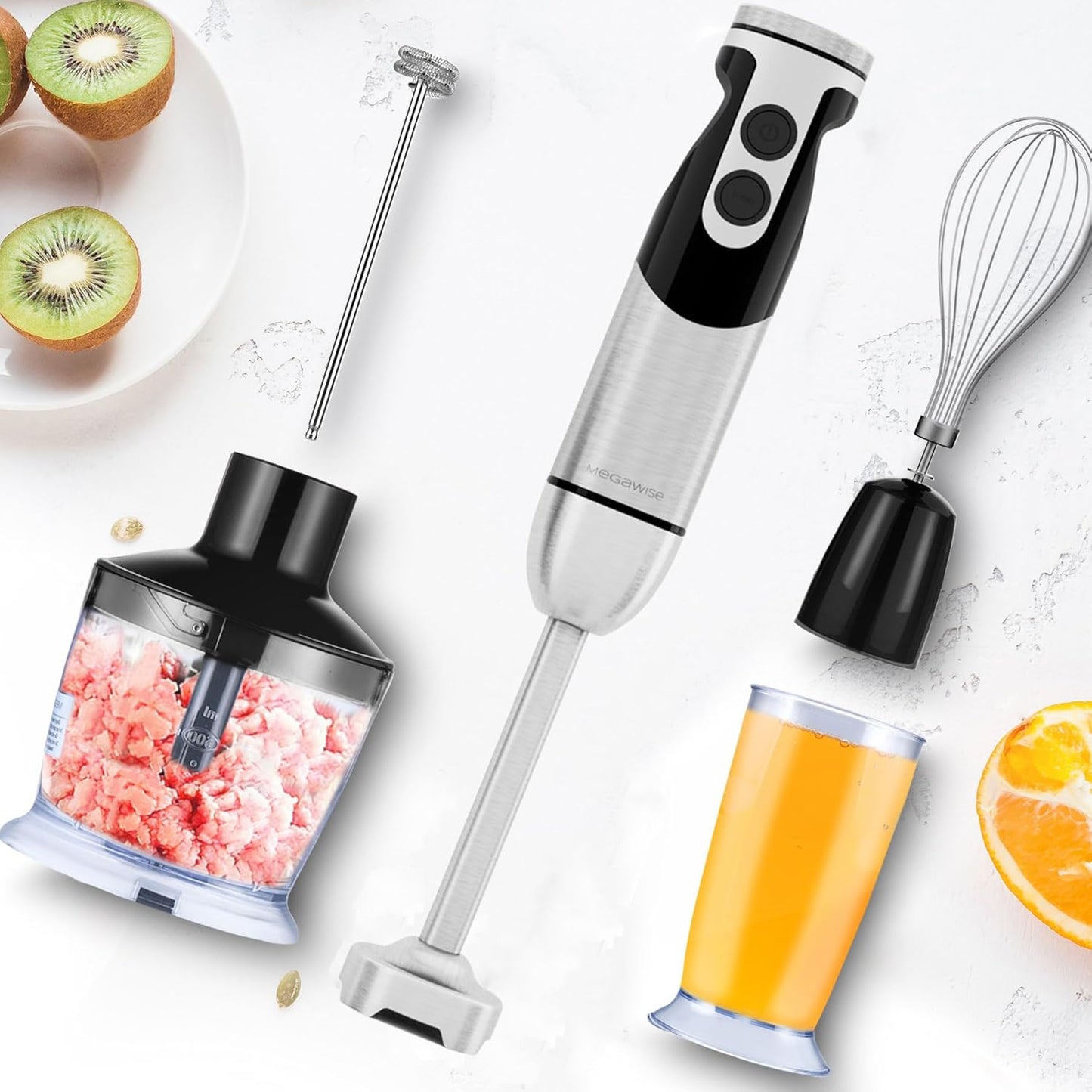MegaWise Pro Immersion Hand Blender - 5-in-1 with Powerful Motor & 12 Speeds | Black Finish