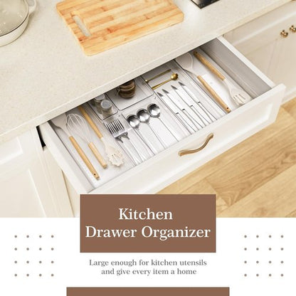 Criusia 14 PCS Clear Plastic Drawer Organizer Set - Versatile Non-Slip Storage Bins for Kitchen & Bathroom