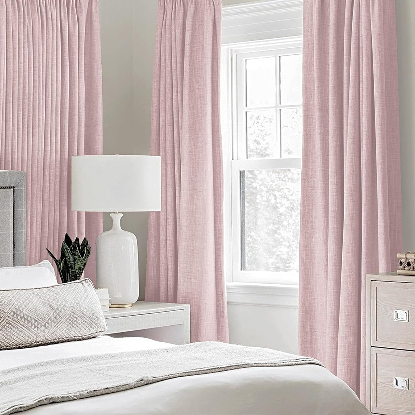 MIULEE 90-Inch Linen Texture Curtains - 100% Blackout Thermal Insulated Pink Drapes | Room Darkening 52x90 Inch (2 Panels)
