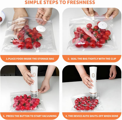 Skiennix Vacuum Sealer - Cordless & Rechargeable Food Saver with Strong Suction | 30 Reusable Bags Included