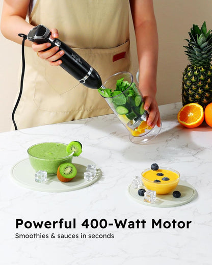 Sangcon Handheld Immersion Blender - 3-in-1 Electric Mixer with Stainless Steel Blade & Attachments | Black