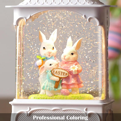 Skiennix Easter Snow Globe Lantern - Timer & USB/Battery Powered Bunny Decor | 10.2 Inch