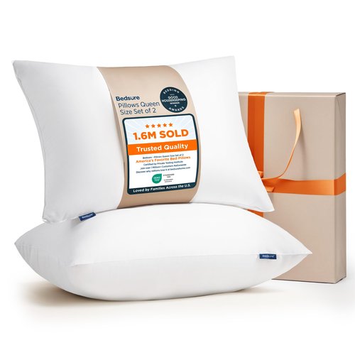 Bedsure Pillows Queen Size Set of 2 - Hotel Collection Bed Pillows for Sleeping, with Down Alternative Filling, Soft Support for Back, Stomach or Side Sleepers, Queen/Full, 28"x19", White, 2 Pack