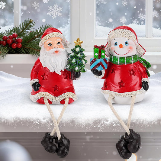 Regine Switzerland Christmas Figurines - Set of 2 Resin Santa & Snowman Shelf Sitters | Holiday Decor