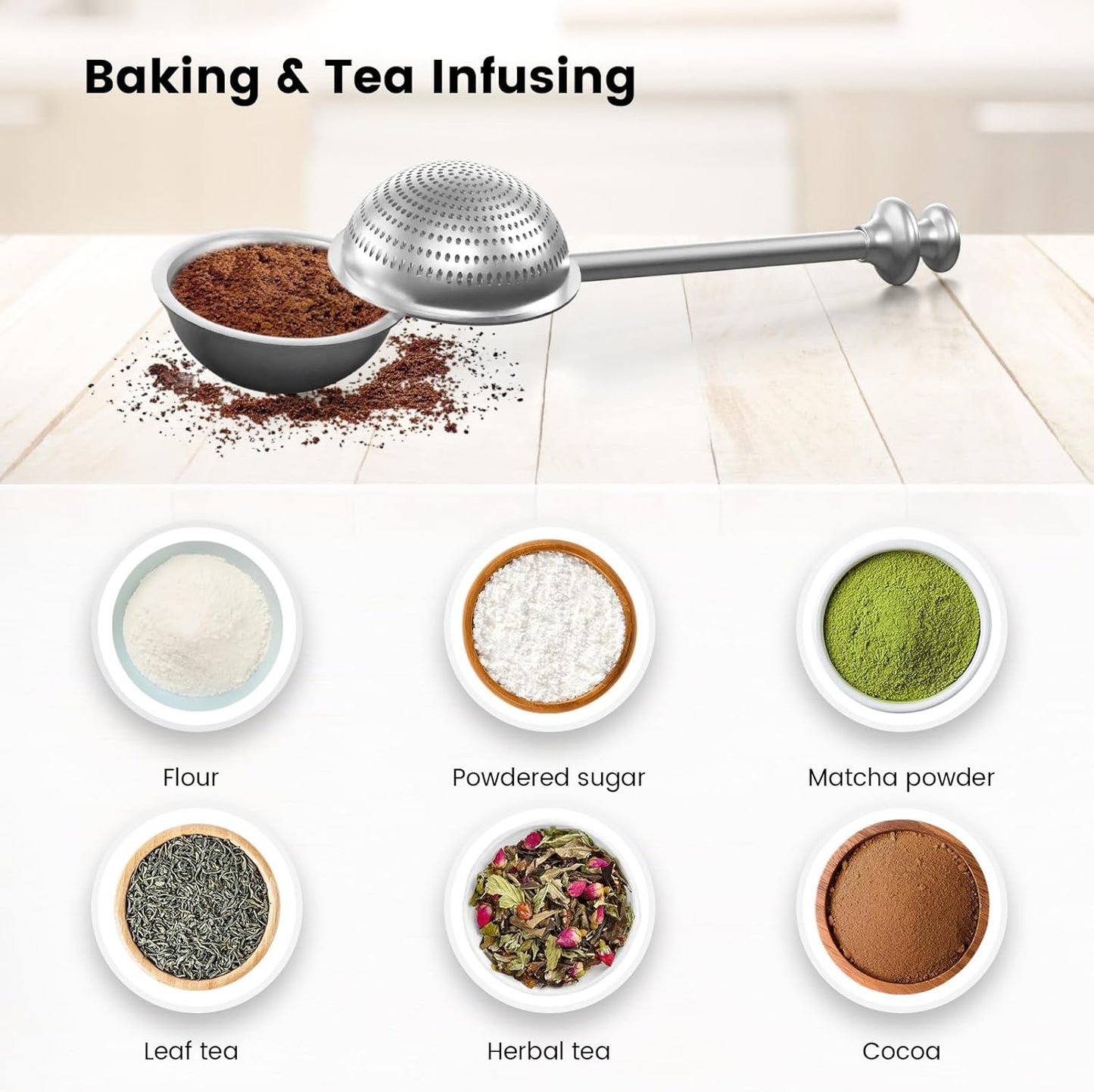 Skiennix Flour Sifter - One-Handed Stainless Steel Baking Tool for Flour, Sugar & Spices