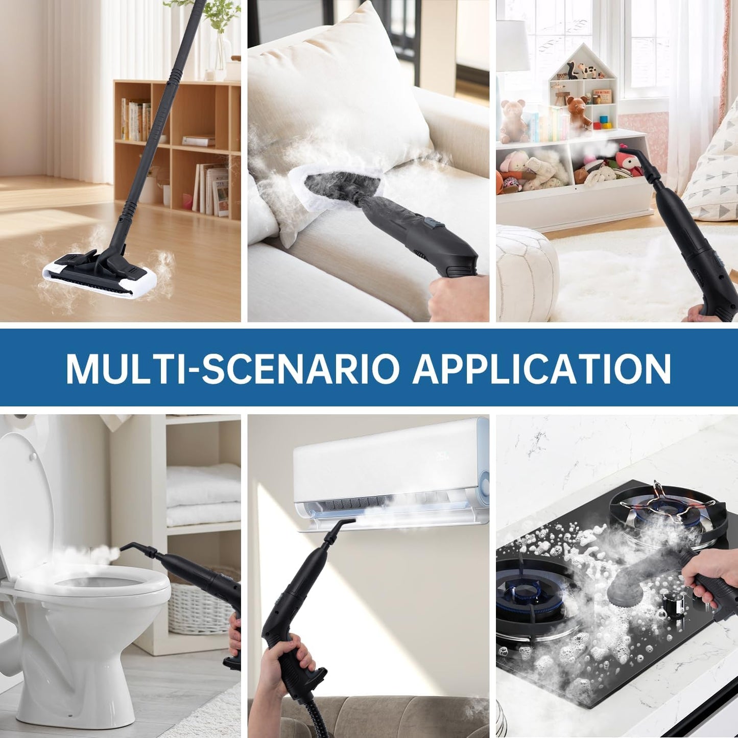 Skiennix Steam Cleaner - Powerful Heavy Duty Canister Steamer with 34 Accessories | 16.4 Ft Power Cord for Home, Grout, Upholstery, Car Cleaning - Grey