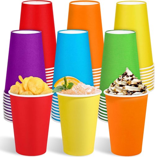 Kochorie 60 Pack Disposable Rainbow Paper Cups - Colorful 12 Ounce Birthday Party Supplies | 6 Vibrant Colors