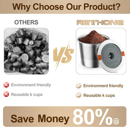 RETHONE Reusable K Cups - Stainless Steel Coffee Filters for Keurig 1.0 & 2.0 | BPA-Free, 2-Pack