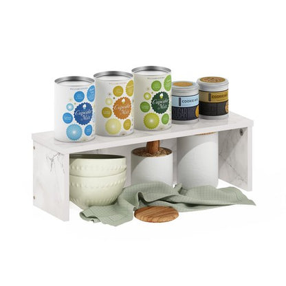 Furinno Helena Kitchen Counter Stackable Organizer Shelf, Set of 1, 18-Inch, Marble White