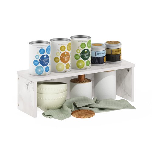 Furinno Helena Kitchen Counter Stackable Organizer Shelf, Set of 1, 18-Inch, Marble White