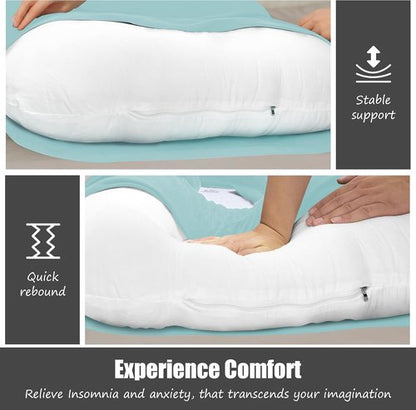 HIPHOP PANDA U-Shaped Pregnancy Pillow - Full Body Maternity Support with Cooling Cover | 57 Inch, Ice Blue