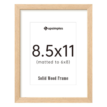 upsimples 8.5 by 11 Picture Frame, Natural Solid Wood Picture Frames, Display 6x8 with Mat or 8.5 x 11 Without, Wall or Tabletop, 1 Pack, Natural