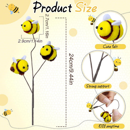 Suncalla 12 Pcs Felt Bee Stems - Adorable Honeybee Decorations for Baby Showers & Parties | Perfect for Vases & Centerpieces