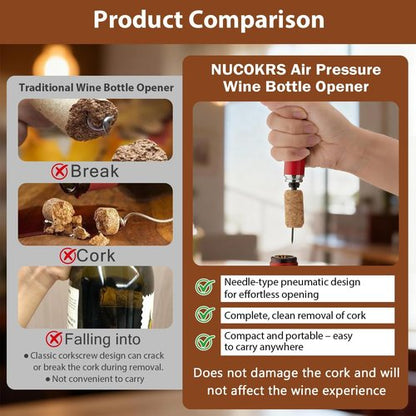 Air Pressure Wine Bottle Opener - NUCOKRS Special Pen Shape Design Corkscrew with Foil Cutter 3-7 Times to Open Green Red