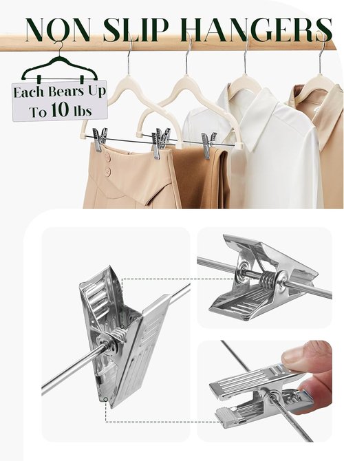 Cozymood Velvet Hangers - Ultra-Thin Non-Slip Clips for Skirts & Pants - Pack of 24 (Beige)