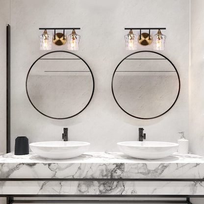 ZEVNI Bathroom Vanity Light, Black and Gold Vanity Light, 2-Light Bathroom Lights Over Mirror with Hammer Glass Shades