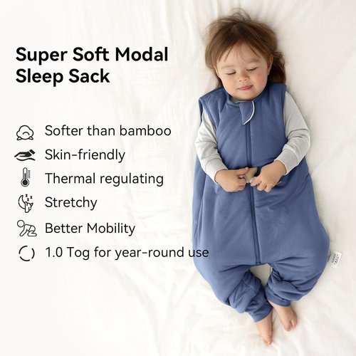 BubblePanda Toddler Sleep Sack - Super Soft Modal Sleep Bag with Feet | 12-24 Months, 1.0 Tog
