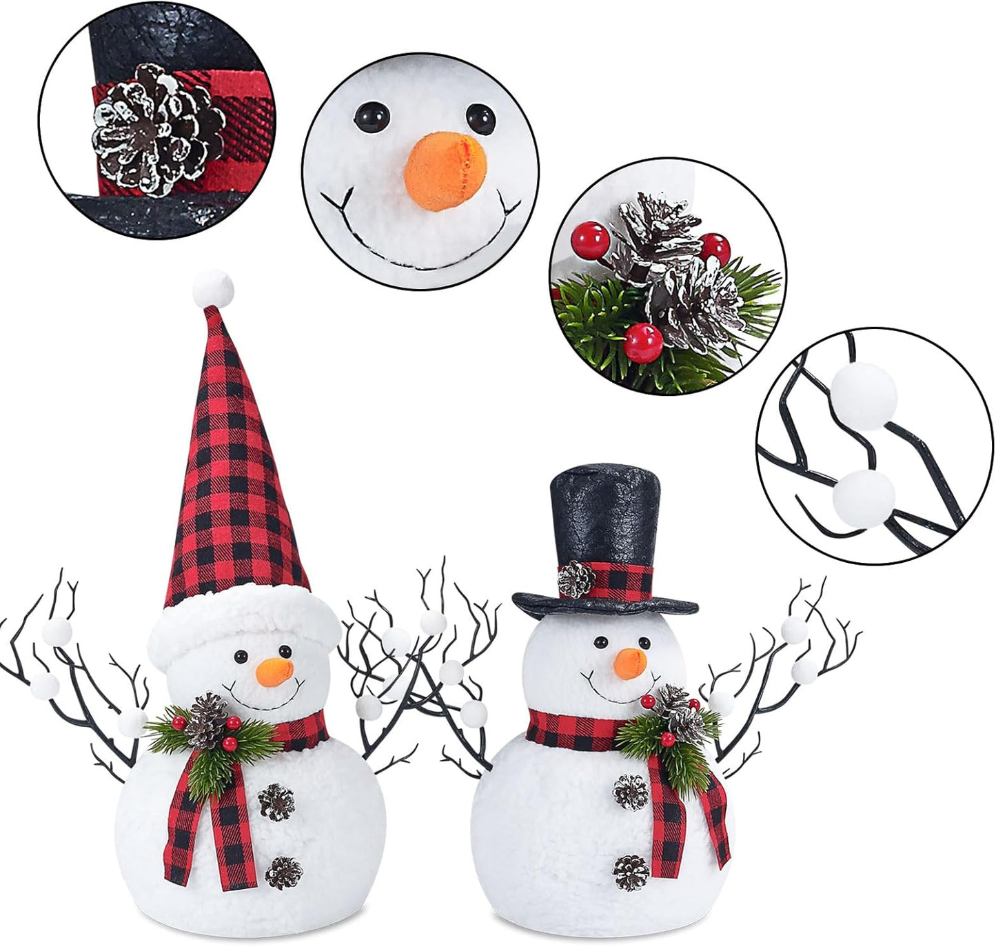 Skiennix Christmas Table Decorations - 14" Lighted Plush Snowmen & Trees | Battery Operated Ornaments