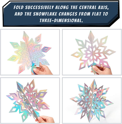 Skiennix 15PCS Christmas Hanging Snowflakes - 3D Iridescent Paper Ornaments for Winter Decor