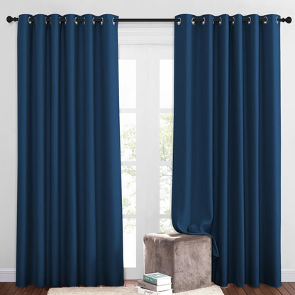 NICETOWN Blackout Living Room Curtains Extra Wide, Triple Weave Grommet Top Thermal Insulated Window Treatment Light Blocking Panels for Patio/Porch (Moroccan Blue, W80 x L84, Set of 2)
