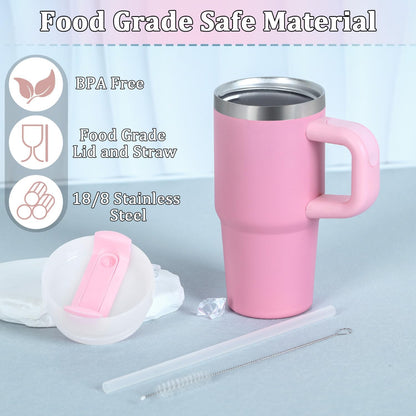 Skiennix 14 Oz Stainless Steel Tumbler - Vacuum Insulated with Handle & Straw | Pink Kids' Cup