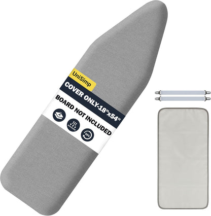 UniSimp Ironing Board Cover - Extra Thick Natural Cotton, Scorch & Stain Resistant | 18"x54" Gray