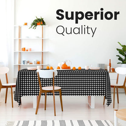 Skiennix 14-Pack Disposable Black Gingham Checkered Tablecloths - 54" x 108" for Parties & Events