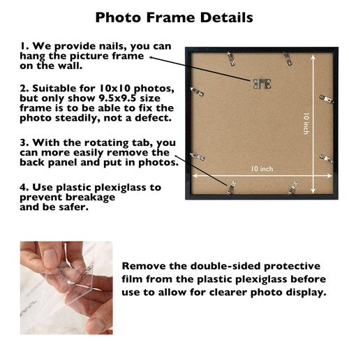 JCJMY 10x10 Picture Frame for Wall, Wall Hanging Horizontally or Vertically, 10 x 10 Square Wall Gallery Poster Photo Frame with Durable Shatter Resistant Plexiglass, Black
