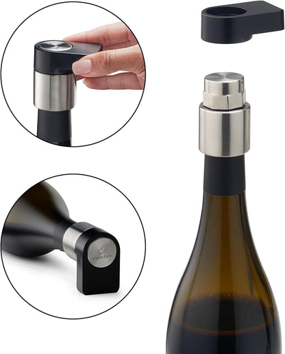 Rabbit Multifunctional Wine Bottle Stopper and Stand, Airtight Seal, Easy Crank Design, and Bottle Roll Prevention