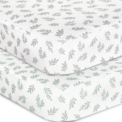 Skiennix Fitted Crib Sheets - 2 Pack for Boys & Girls | Neutral Prints, Fits Standard 52”x28” Mattress
