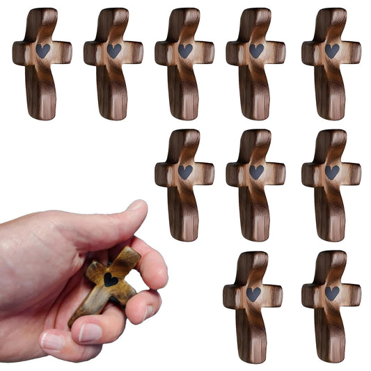 KyooteLfv Wooden Cross Fidget - Cross My Heart, Walnut Pocket Crosses for Anxiety Relief & Prayer, Encouragement Christian Gift for Adults/Kids (10 PCS)