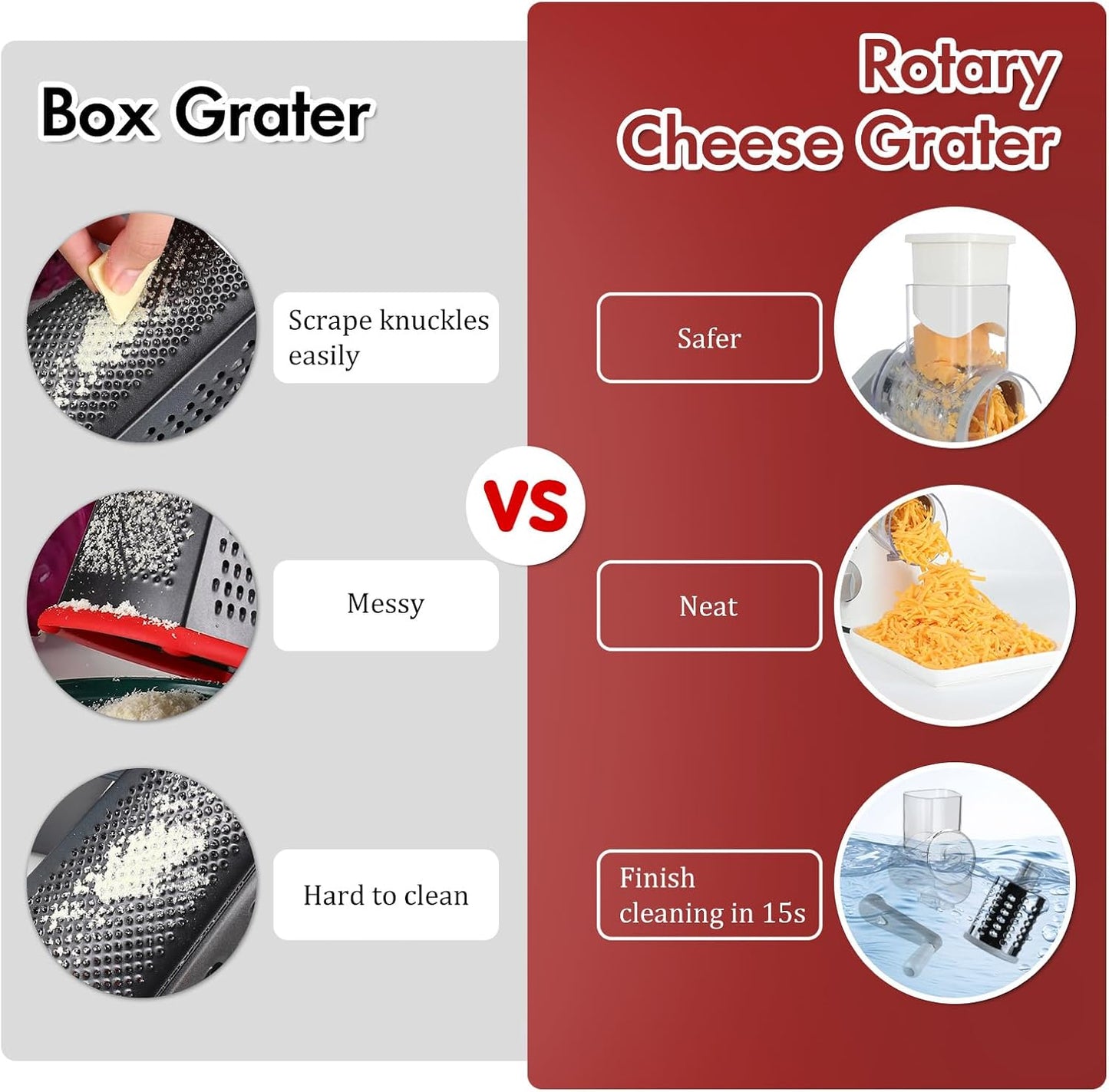 Ourokhome Rotary Cheese Grater - Hand Crank Kitchen Shredder with 5 Blades for Cheese, Vegetables & Nuts - White