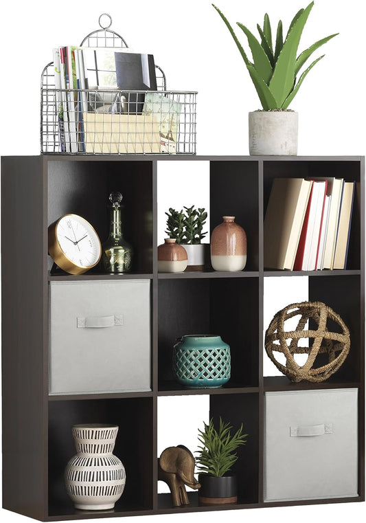 Whitmor 9 Cube Storage Organizer - Stackable MDF Wood Bookcase for Living Room & Office | Espresso Finish, 35.5"L x 11.7"W x 35.5"H