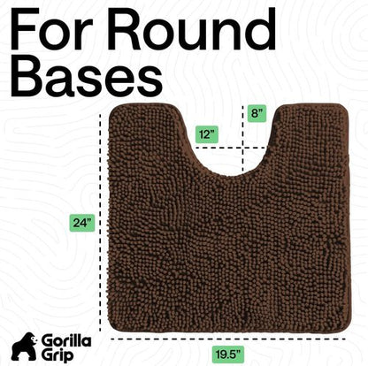 GORILLA GRIP Plush Chenille Bath Rug Mat - Soft Microfiber Oval Toilet Base Mat | Machine Washable, Brown