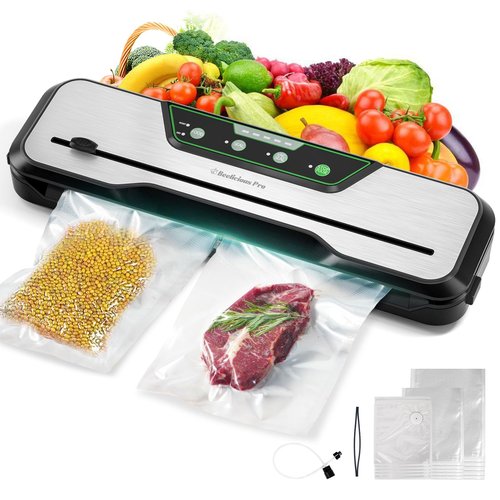 Automatic Food Vacuum Sealer Machine | Beelicious Pro 80KPa 8-In-1 Food Vacuum Saver with Starter Kits | 15 Bags, Pulse Function, Moist&Dry Mode and External VAC for Jars and Containers