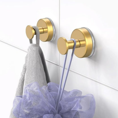 HUFEEOH Suction Cup Hooks - Removable Wall Hanger for Bathroom & Kitchen | 2 Pack O Shape - Gold