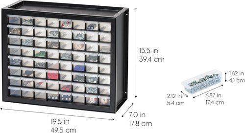 IRIS USA Small Parts Storage Cabinet - 64-Drawer Organizer for Hardware, Crafts & More | Black