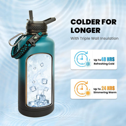 Skiennix Insulated Water Bottle - 87 Oz Triple Wall Vacuum Stainless Steel | Cold for 48 Hrs, Leak Proof, Indigo/Black