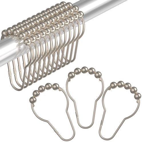 Amazer Decorative Shower Curtain Hooks, Shower Curtain Hooks Rust Proof Stainless Steel Shower Curtain Hooks, Shower Hooks for Shower Curtain Bathroom 12PCS, Matte Nickel
