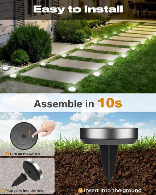 Btfarm 16 Pack Solar Lights - IP65 Waterproof LED Ground Lights for Garden & Patio - Cool White