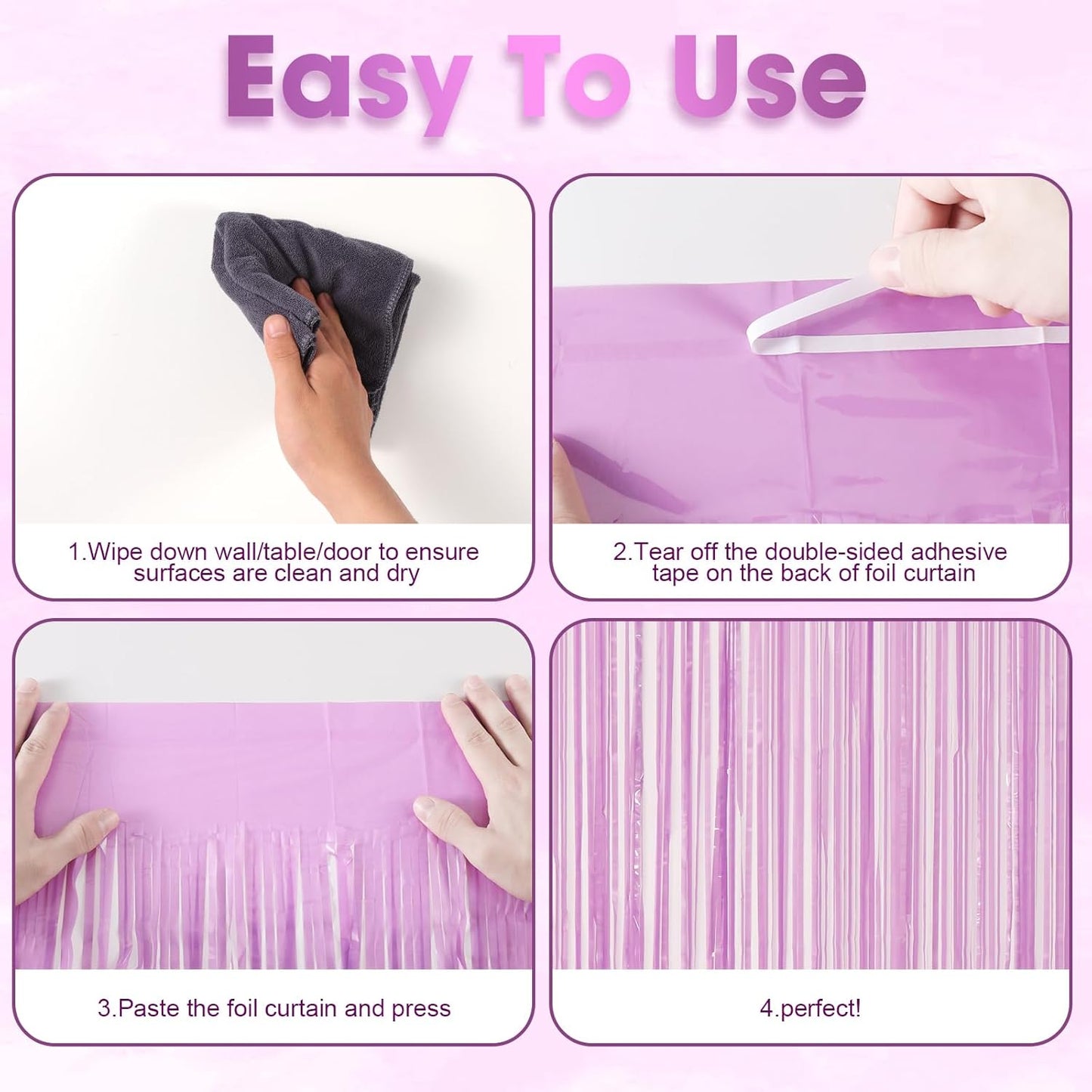Voircoloria Foil Fringe Backdrop Curtains - 3 Pack Pastel Purple Tinsel Streamers for Parties & Events