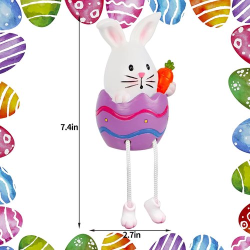 Lulu Home Easter Bunny Figurines - 2 Pack Resin Egg Shelf Sitters with Dangling Legs | Modern Tabletop Decor