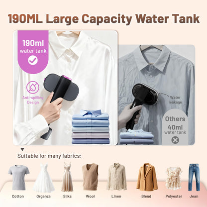 Steamer for Clothes, 2 in 1 Clothes Steamer Handheld, Travel Iron, 6-Level 1200W Steam Iron with LED Display, 15s Heat Up, Detachable Water Tank, Suitable Home and Travel, 120V