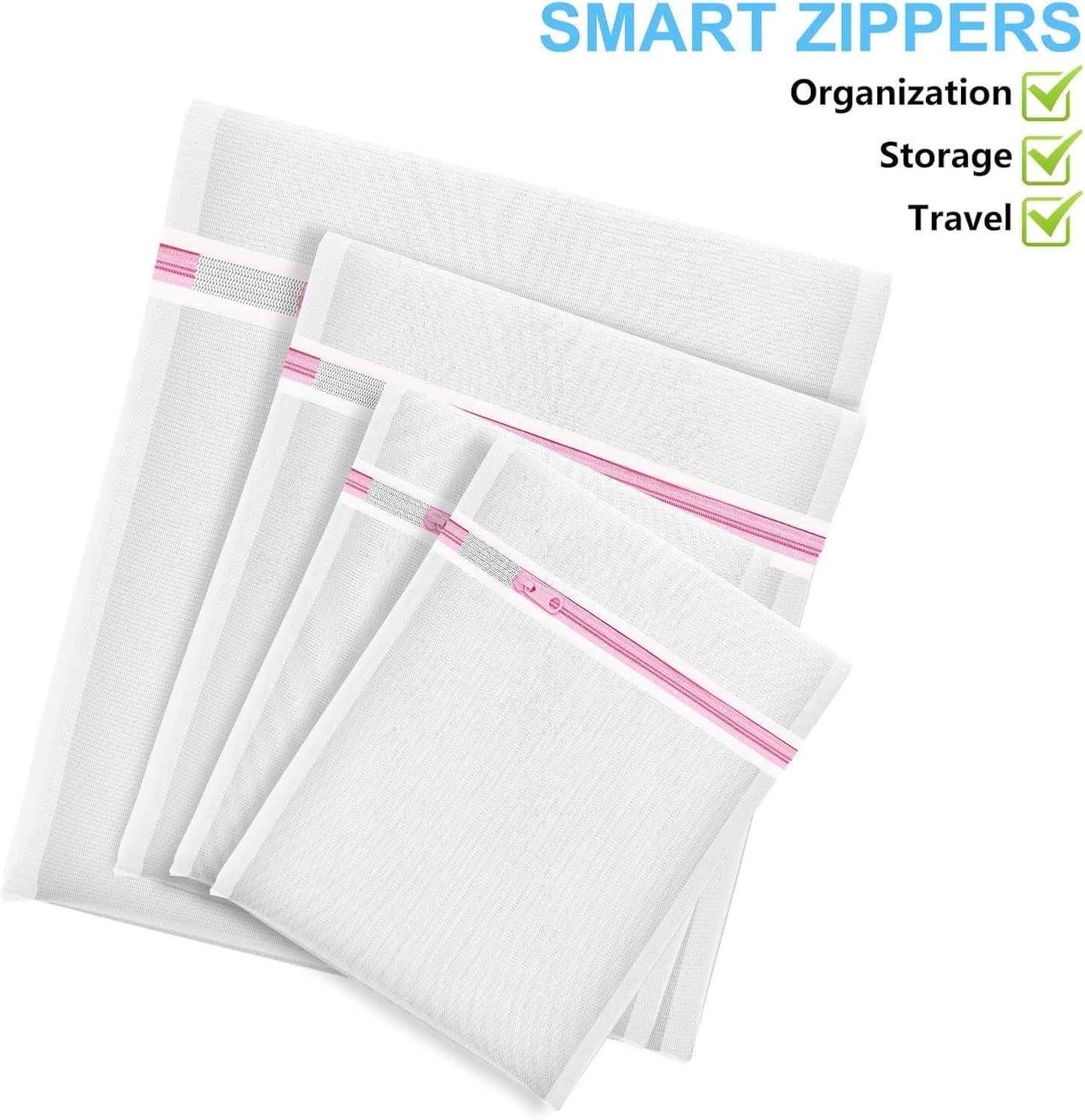 Mesh Laundry Bags by 4Pcs - Ideal for Washing Delicates & Toy Storage | Travel Organizer Set (1 Large, 1 Medium, 2 Small)