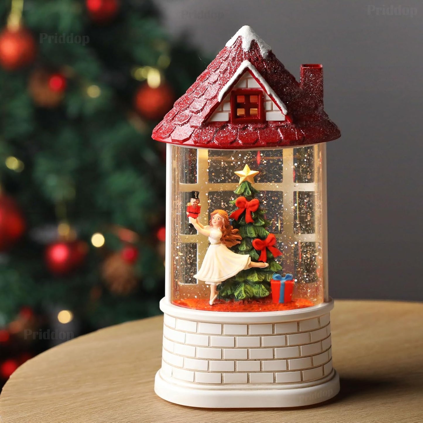 Priddop Nutcracker Snow Globe - Musical Ballerina Christmas Decoration | USB/Battery Powered, Glitter Swirl