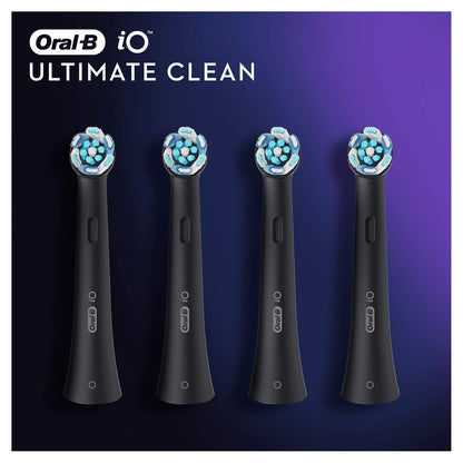 Oral-B iO Ultimate Clean Electric Toothbrush Head, Twisted & Angled Bristles for Deeper Plaque Removal, Pack of 4, Suitable for Mailbox, Black