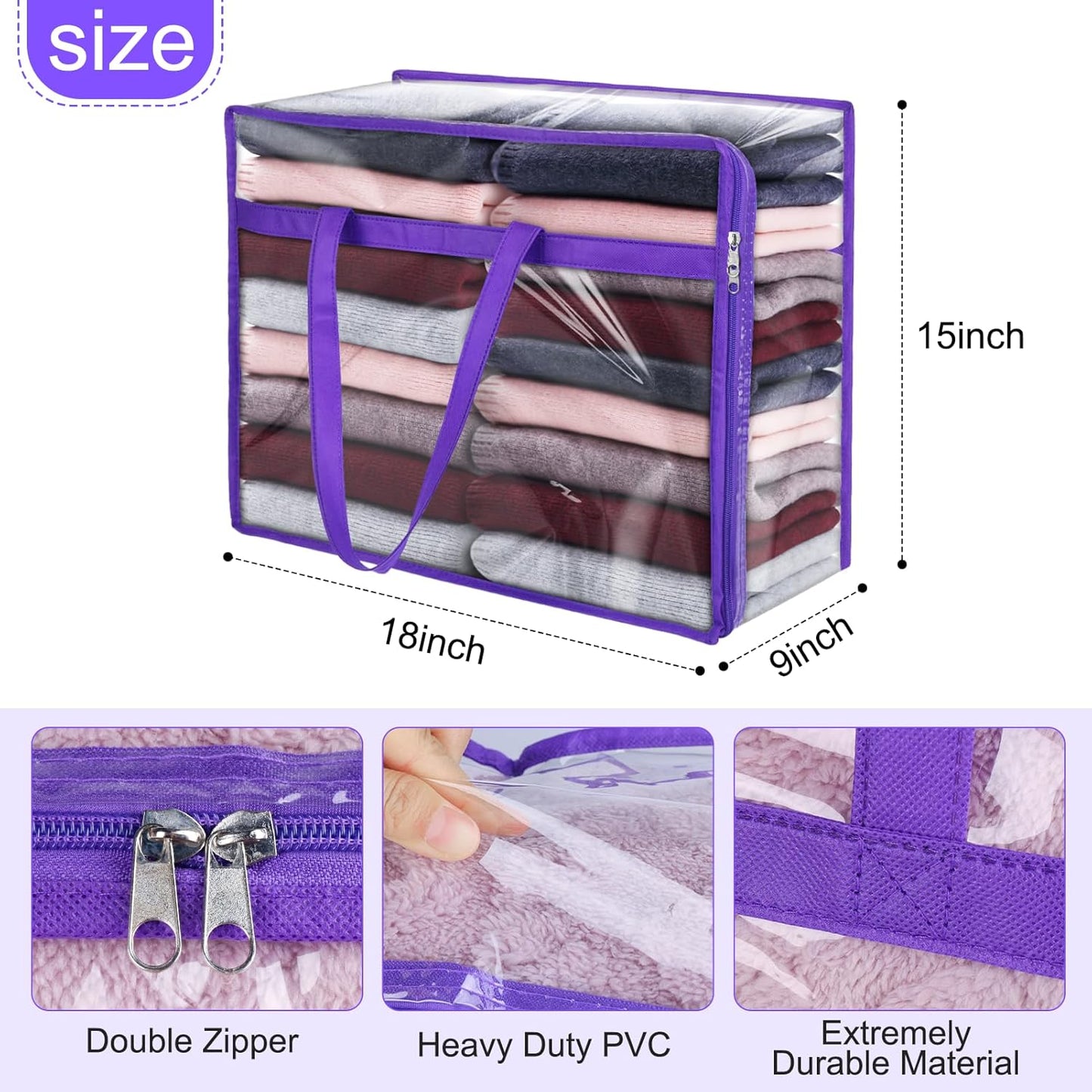 Budding Joy 90L Large Storage Bags & 40L Clear Zippered Bags - Perfect for Organizing Clothes