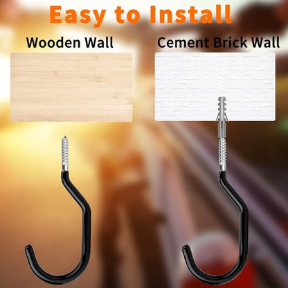 Febwind Heavy Duty Bike Hooks - 4 Pack Screw-In Hangers for Garage Ceiling & Wall Storage | Black