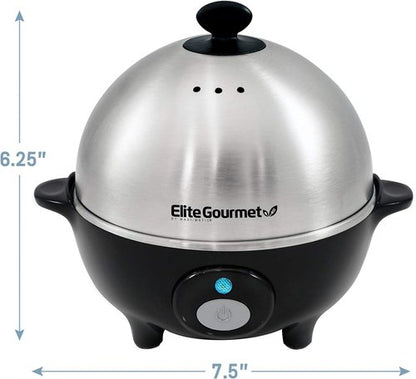 Elite Gourmet EGC-508 Rapid Egg Cooker - 7 Egg Capacity, Auto Shut-Off, Stainless Steel Design | Recipe Book Included